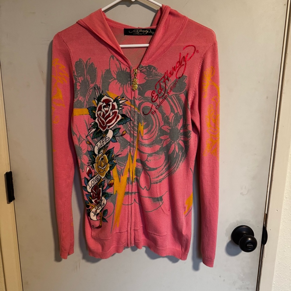 Ed Hardy Pink Graphic Hoodie